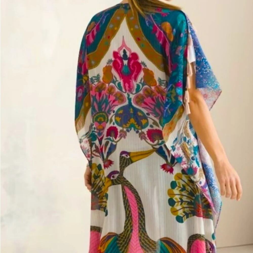 Aratta Silent Journey Womens One Size Kimono Kaftan Boho Peacocks Duster